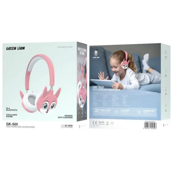 Green Lion Kids Wireless Headphone GK-500 Pink