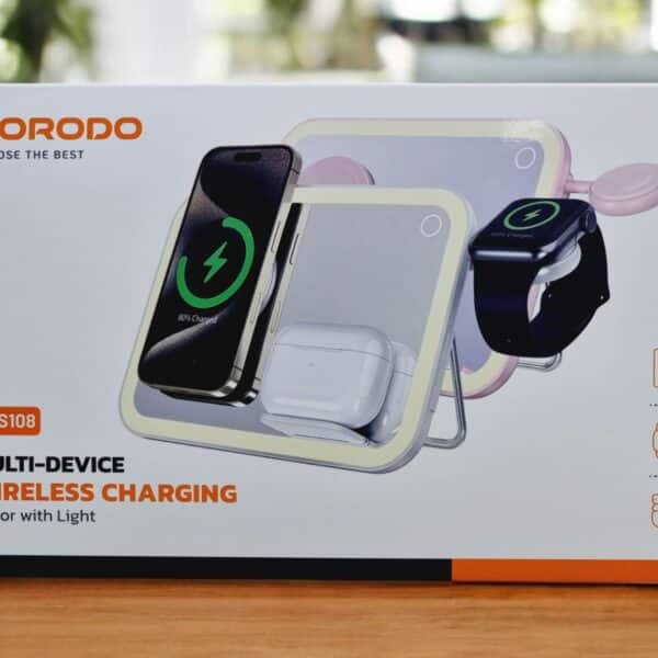 Porodo Multi-Device Wireless Charging Mirror with Light - Pink