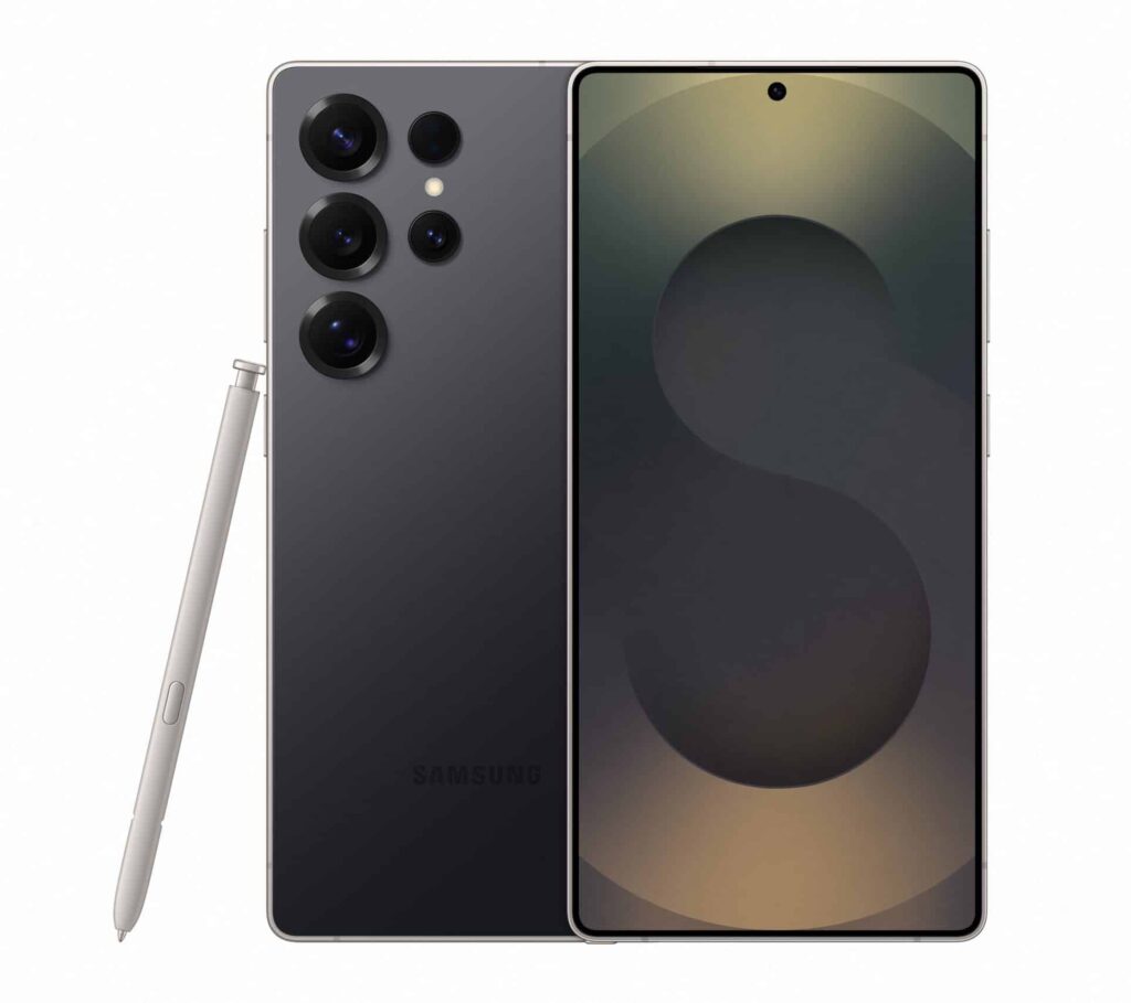 Samsung Galaxy S25 Ultra front and back with quad camera